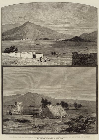 De Afghaanse Oorlog, Slagveld van Maiwand, en graven van majoor Blackwood, RHA, en mannen van het 66e regiment door Charles Auguste Loye